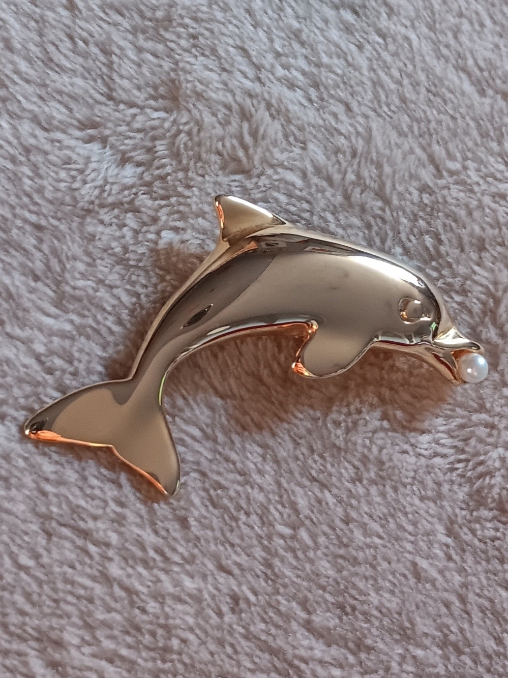 Goldtone Dolphin Brooch Pin with Pearl Detail
